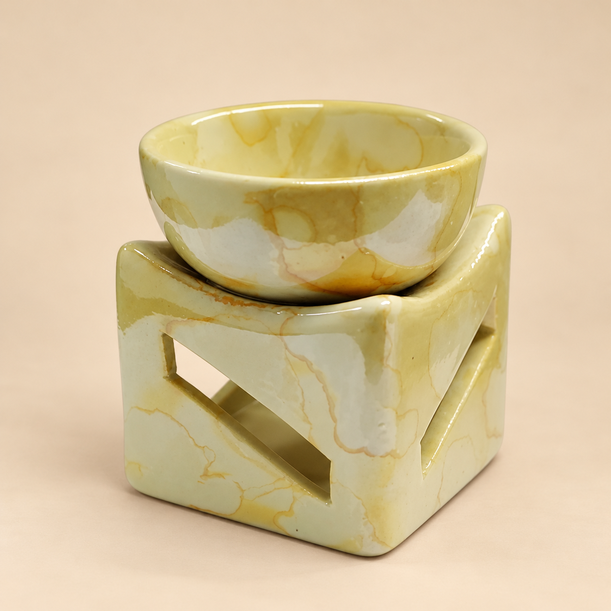καυστηρας 8cm Κεραμικός Αρωματιστής – Marble Yellow - Image 1